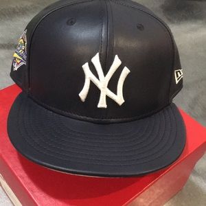 Leather yankee baseball cap